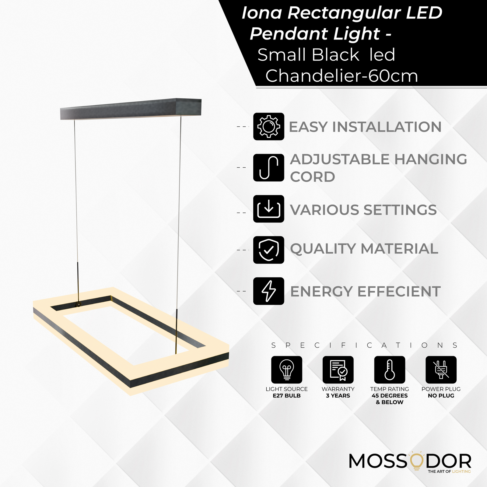 Small Rectangle Black led-Chandelier