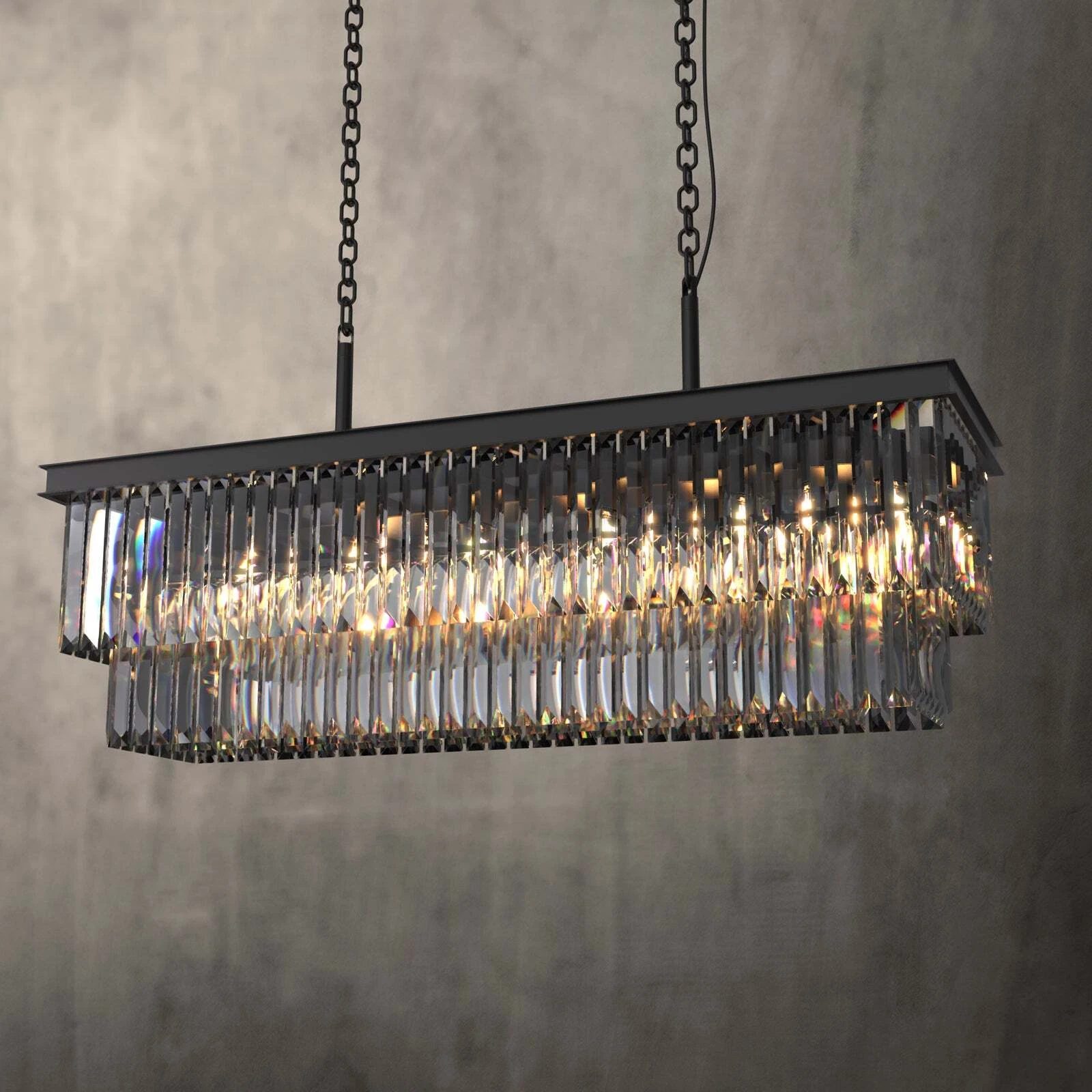 Luxury Smokey Large Rectangular Chandelier