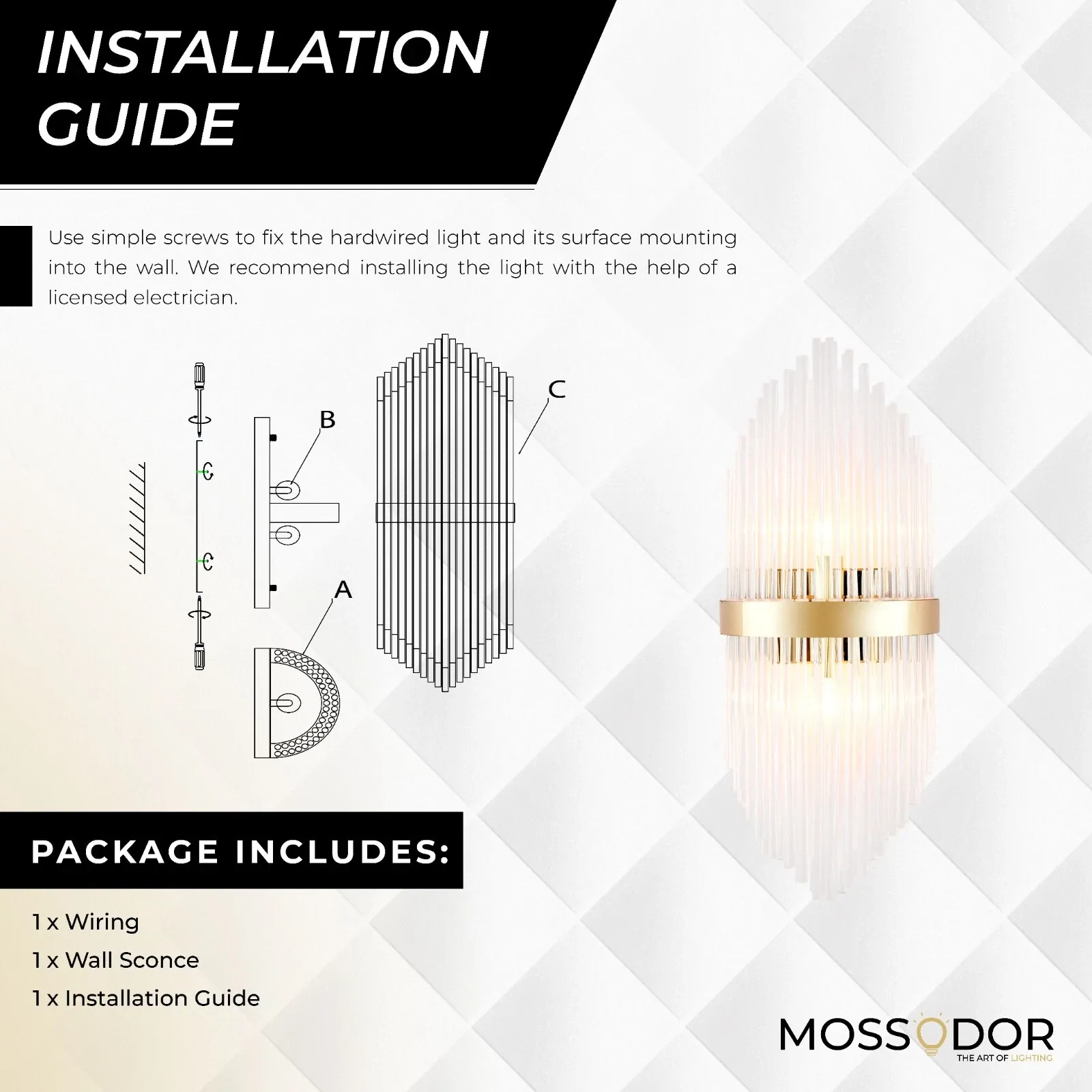 Large Luxury Bedside Wall light-50cm